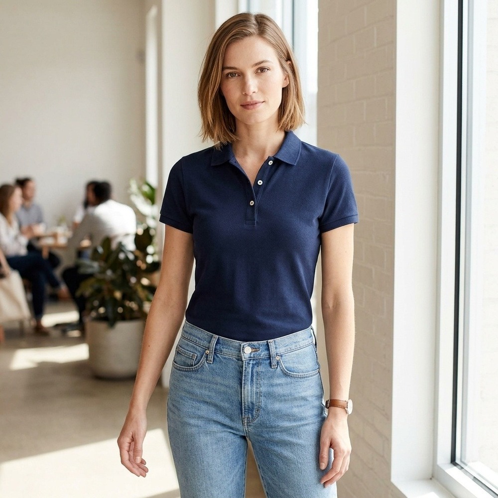 J.Crew Pique Polo Shirt Short Sleeve Classic Preppy Navy Blue Small‎